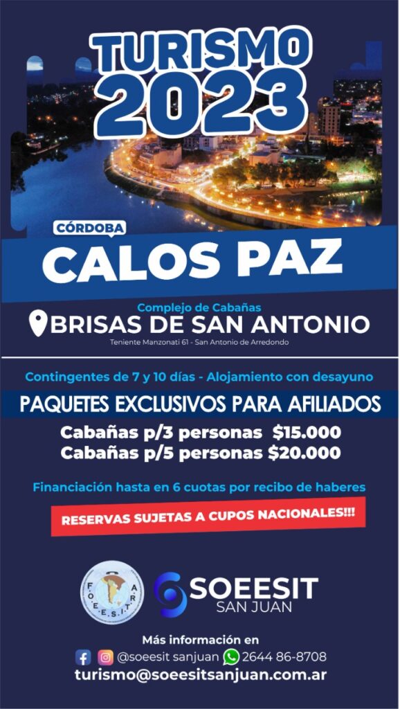 turismo 2023 carlos paz cabañas san antonio